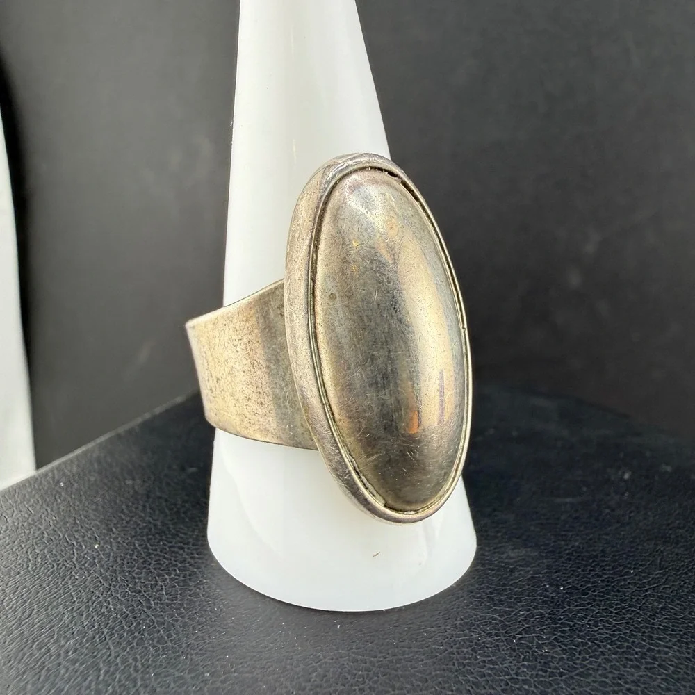 Vintage Chunky Ring Sterling Silver Oval Domed Wide Band Statement 10.5
